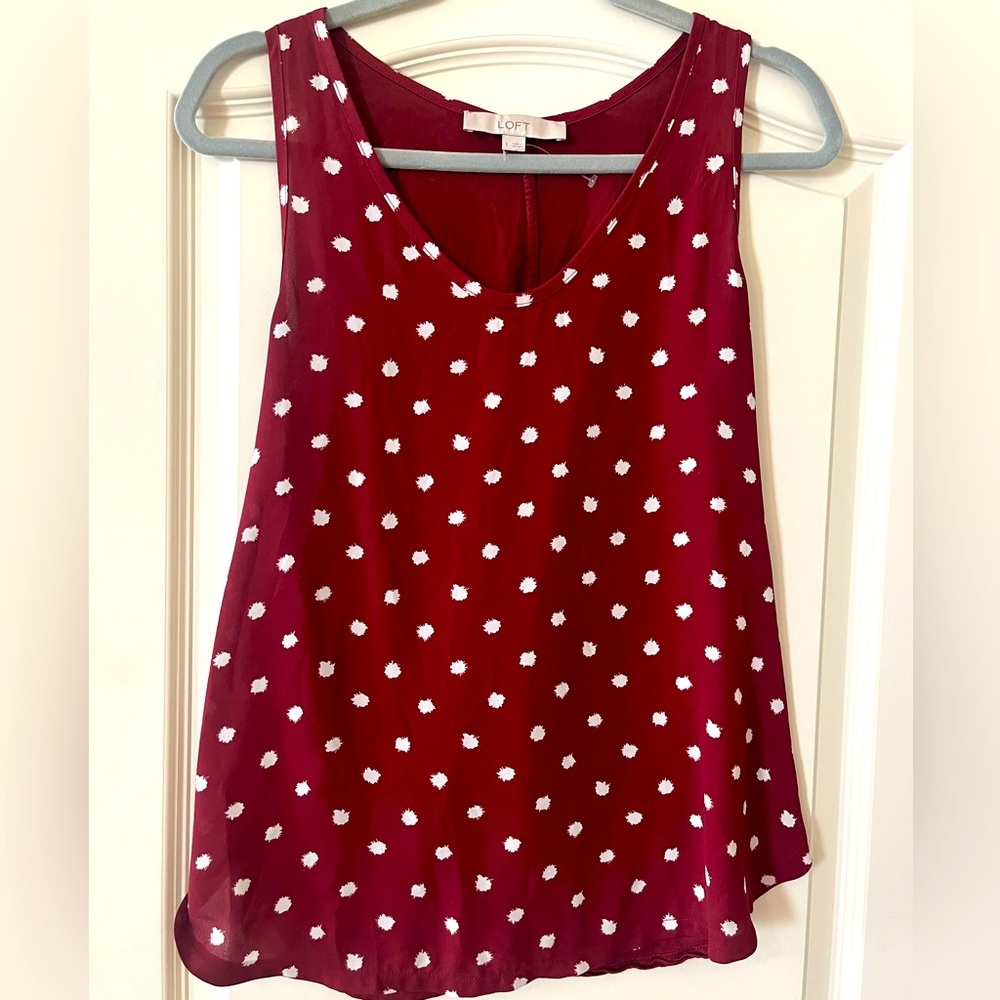 LOFT Dark Burgundy Sleeveless Polka Dot Pattern Blouse Women’s Size Small